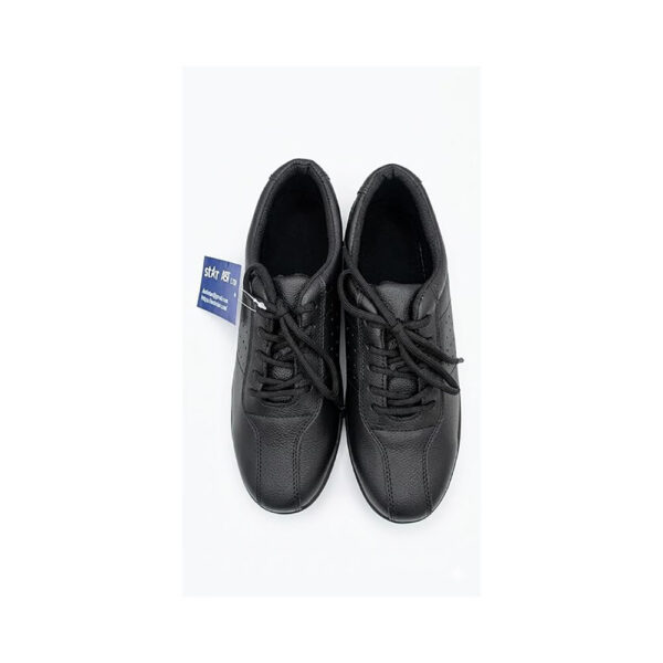 Men’s Black Leather Walking Shoes – Lightweight Comfort Sneakers with Cushioned Sole, Lace-Up Casual Work Shoes for All-Day Support